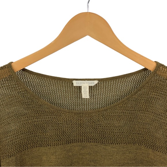 EILEEN FISHER Long Sleeve Tunic Light Weight Sweater Round Neck Moss Gold Green - Picture 4 of 9